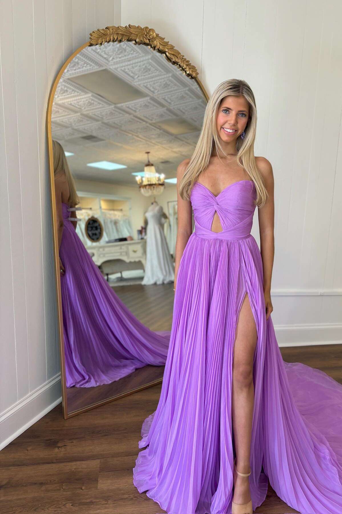 Pleated Lilac Keyhole A-line Long Formal Dress