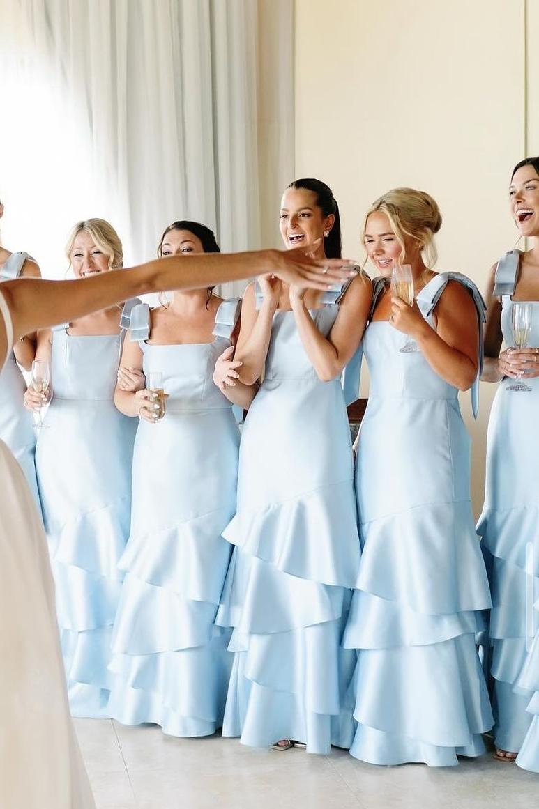 Light Blue Ruffles A-line Bridesmaid Dress