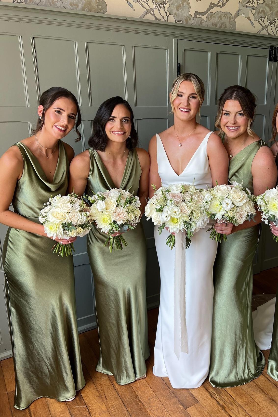 Cowl Neck Sage Green Sheath Long Bridesmaid Dress