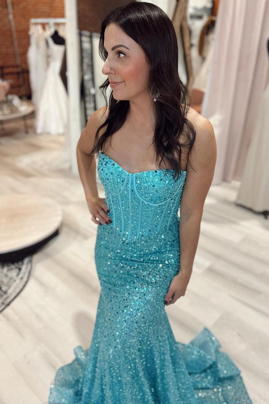 Tiffany Blue Sequin Mermaid Long Party Dress – Dressesforparty