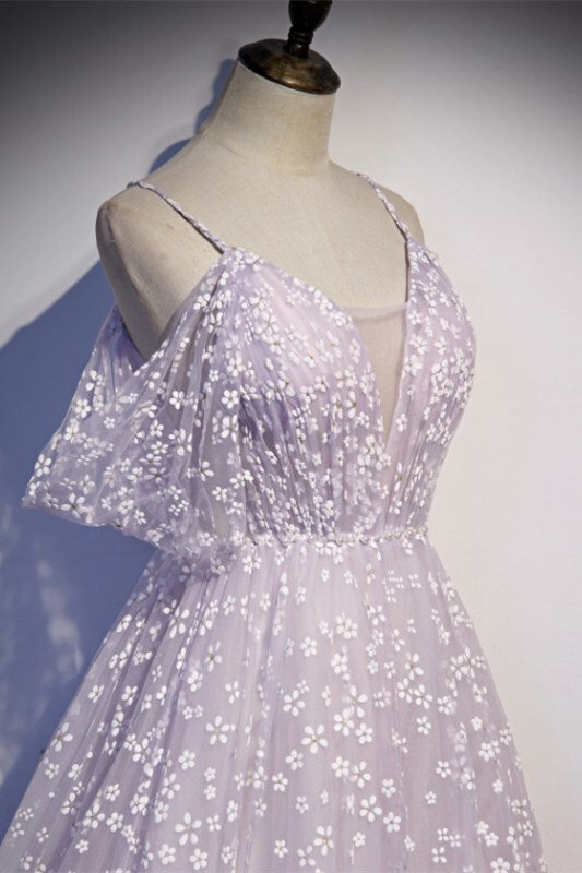 Lavender Daisy Flowers A-line Long Formal Dress 