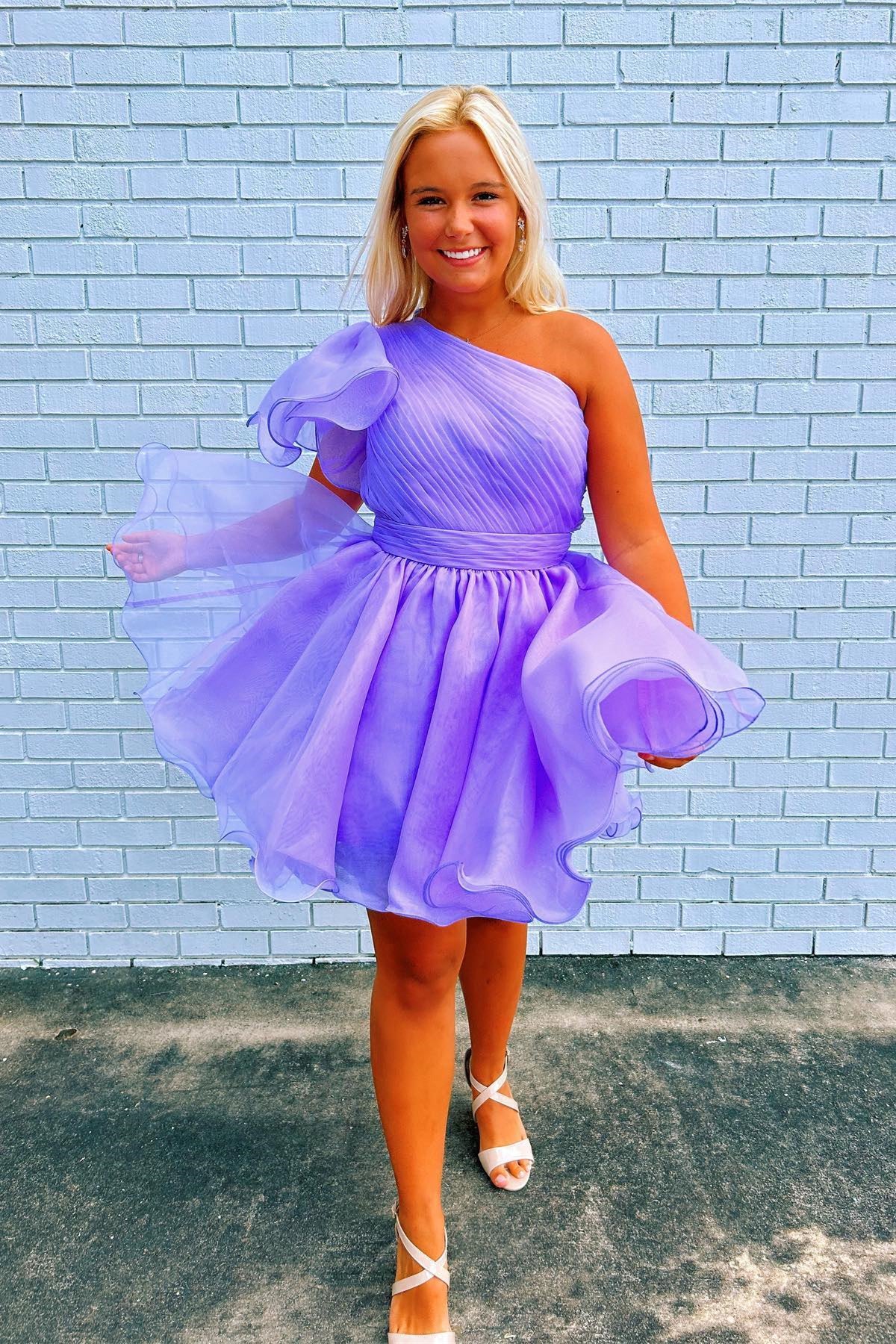 One Shoulder Lavender A-line Short Homecoming Dress