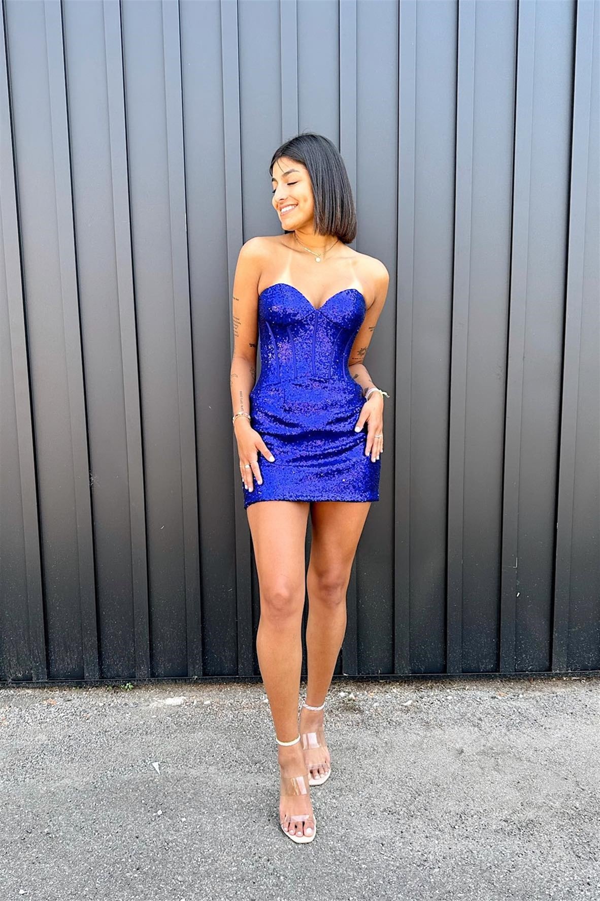 Strapless Royal Blue Sequin Fitted Mini Dress