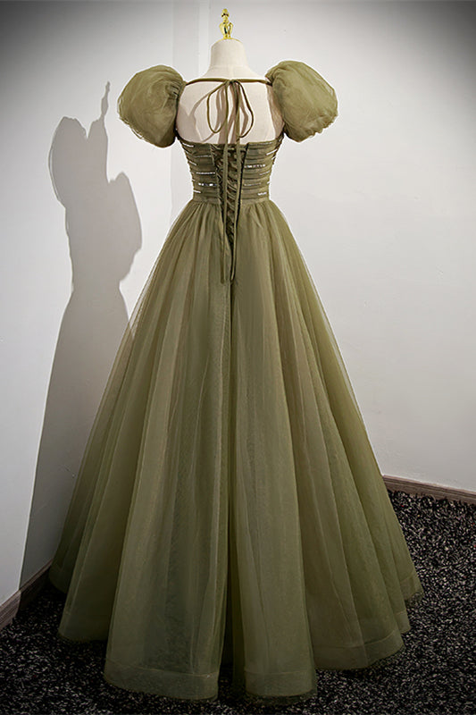 Strapless Green Tulle A-line Long Formal Dress