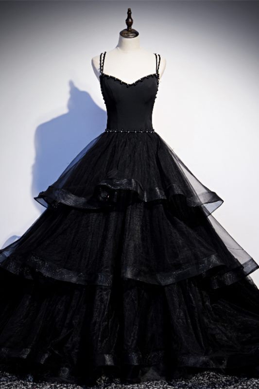 Black A-line Layered Evening Dress