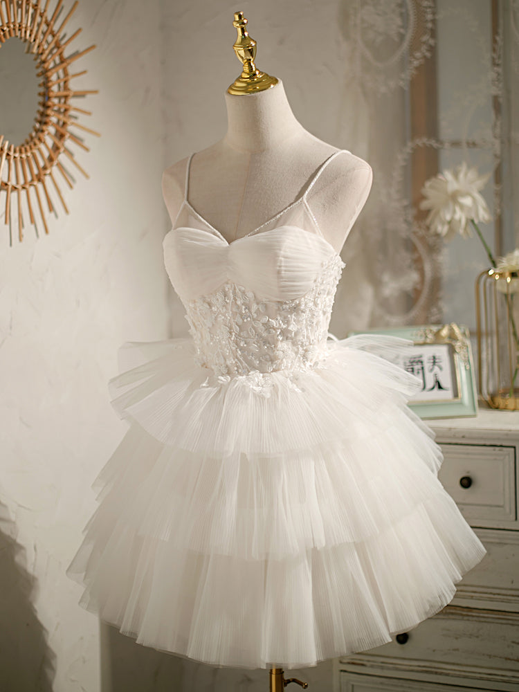 Princess Ivory Straps Tiered Tulle Party Dress