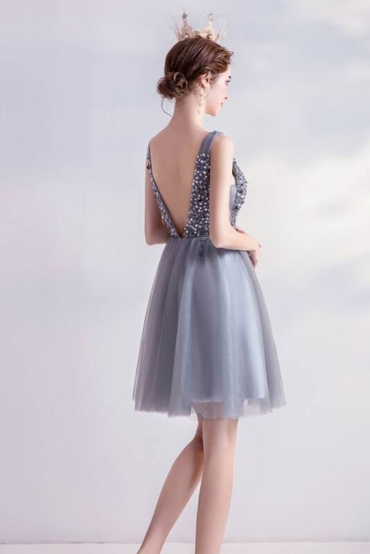 A-line Silver Sequins Short Homecoming Dress